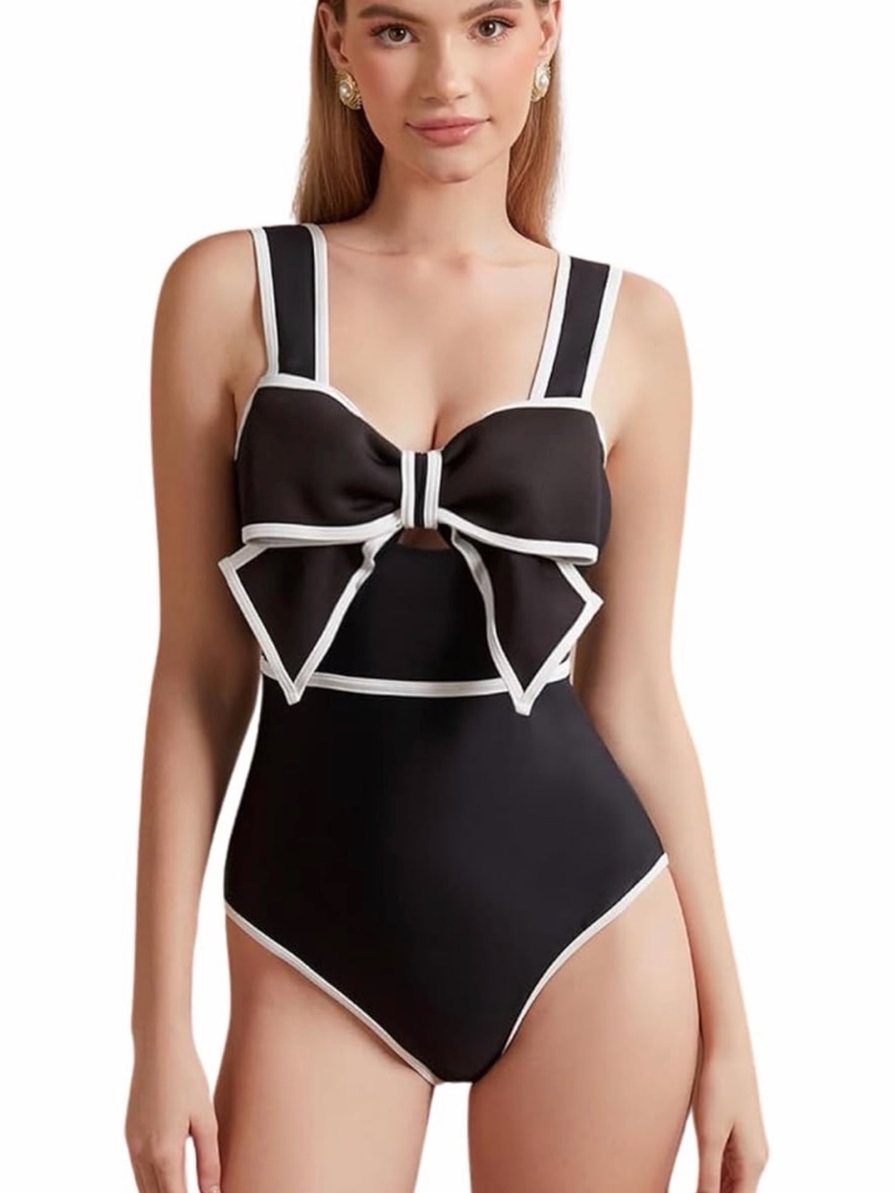 Black & White Bow One-Piece Swimsuit